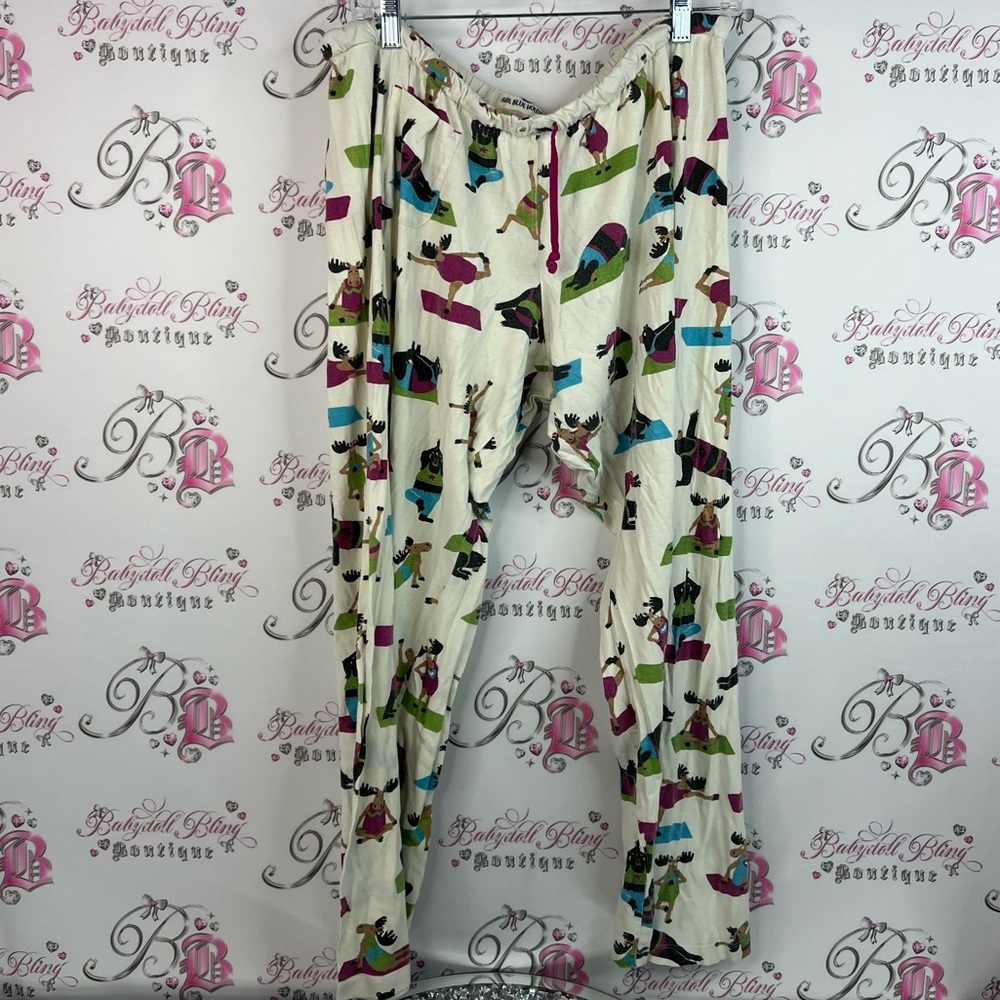 Lazy One pants moose yoga 🧘‍♀️ funny lounge pj pants Cream Multicolor Joggers
